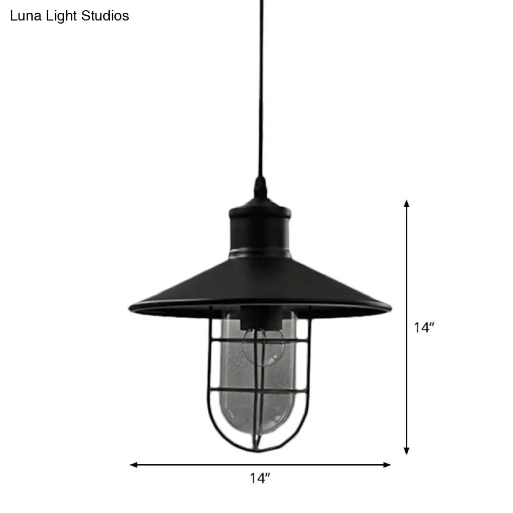 Saucer Pendulum Light - Rustic Iron 1 Bulb 10.5/14 Wide Black Pendant Lamp With 2-Shade Guard