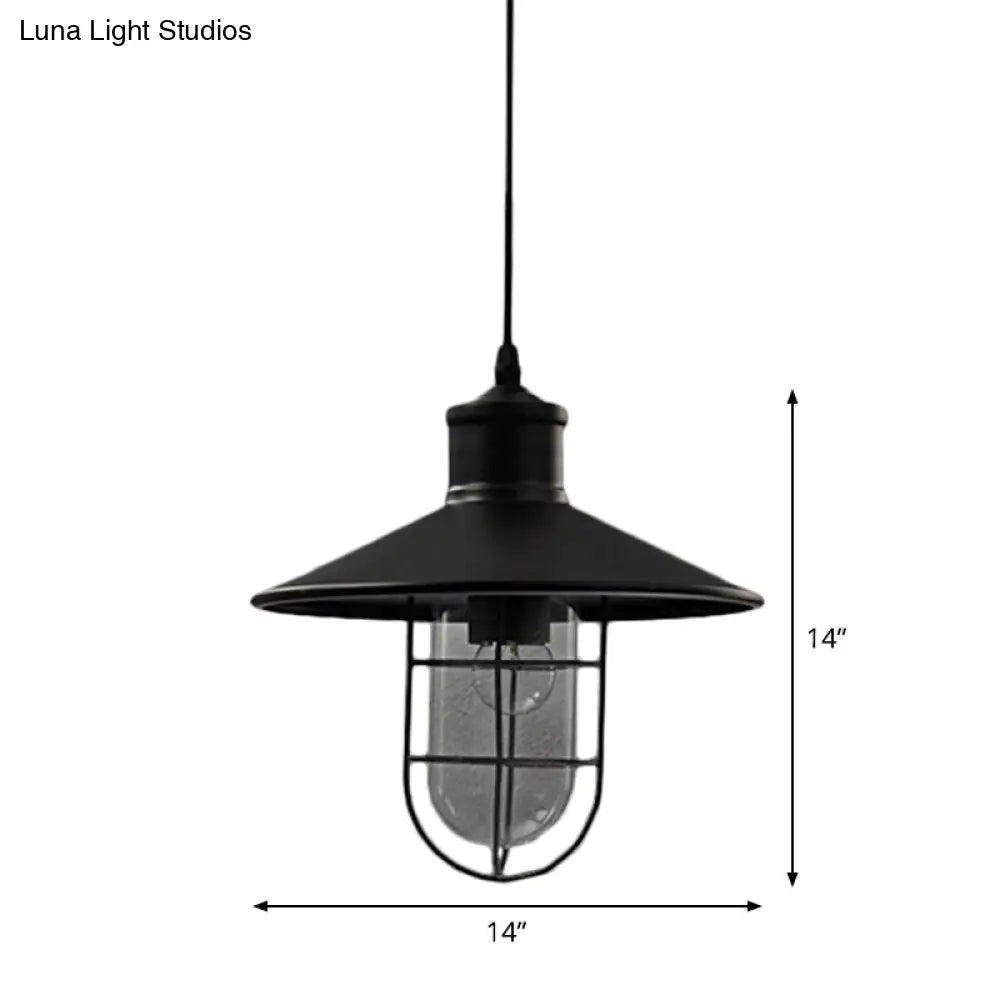 Rustic Iron Saucer Dining Room Pendulum Light - Black Pendant Lamp With 2 Extra Shade Guards