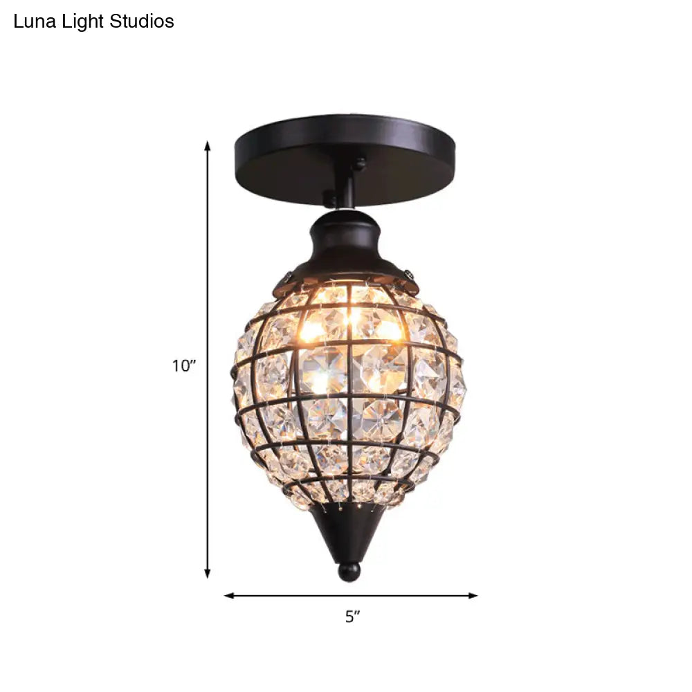 Rustic Iron Semi Flush Mini Disco Ball Ceiling Light With Crystal Draping - 5/6.5 W 1-Light