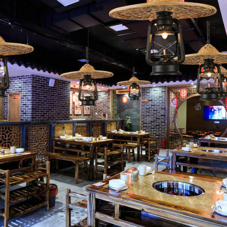 Rustic Kerosene Pendant Light With Clear Glass And Coolie Hat Deco - Black/Bronze/Copper Finish