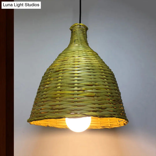 Rustic Knitted Bamboo Bell Pendant Light - Luminaire Lighting For Restaurant