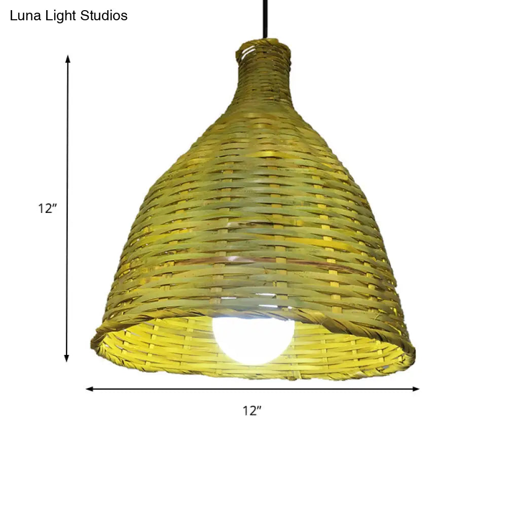Rustic Knitted Bamboo Bell Pendant Light - Luminaire Lighting For Restaurant