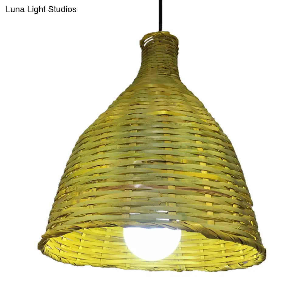 Rustic Knitted Bamboo Bell Pendant Light - Luminaire Lighting For Restaurant