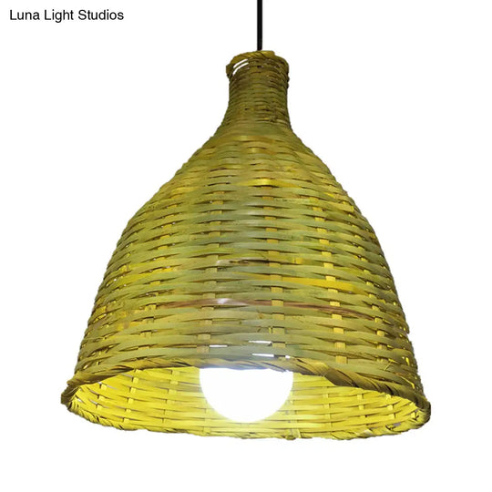 Rustic Knitted Bamboo Bell Pendant Light - Luminaire Lighting For Restaurant