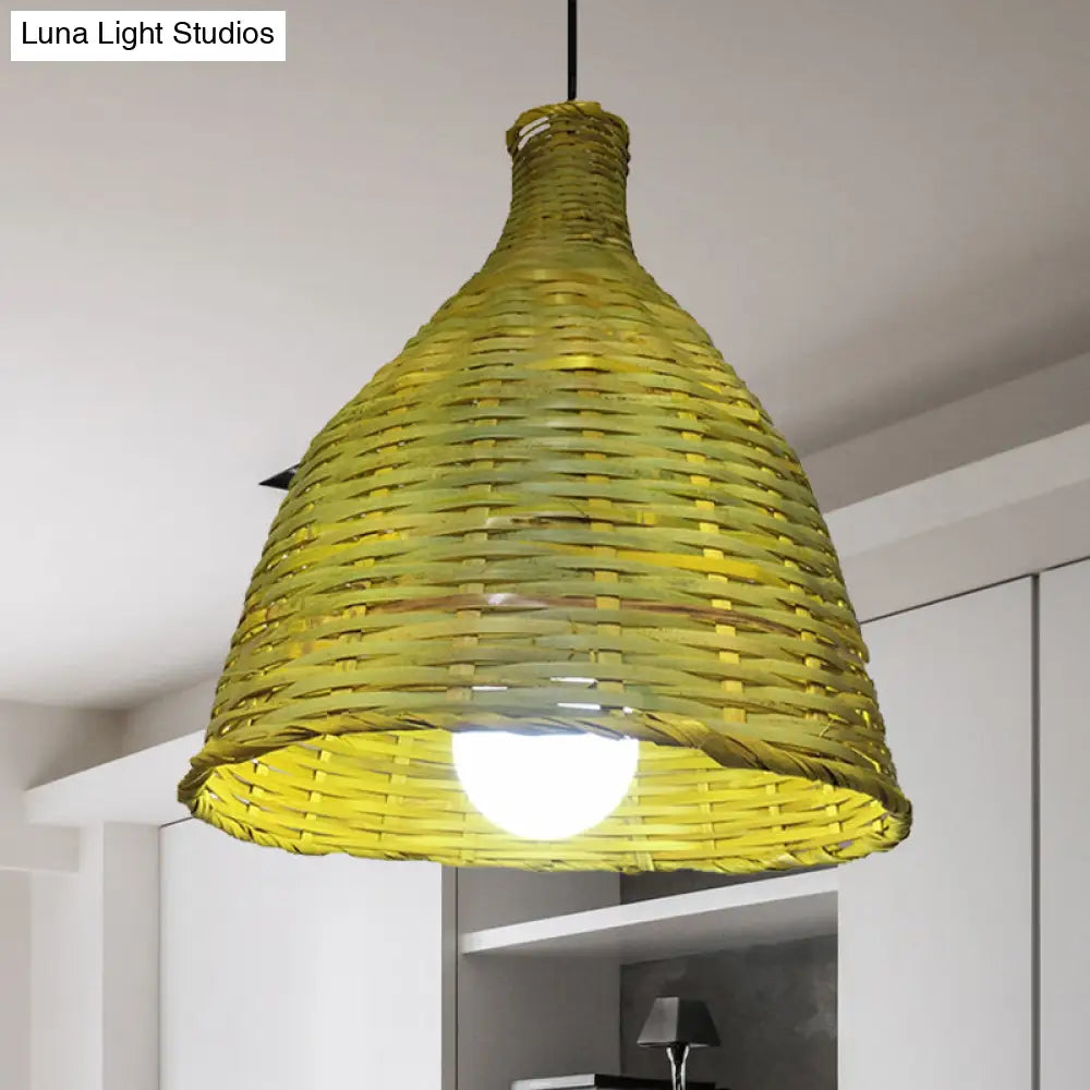 Rustic Knitted Bamboo Bell Pendant Light - Luminaire Lighting For Restaurant