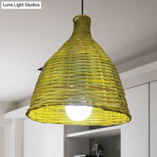 Rustic Knitted Bamboo Bell Pendant Light - Luminaire Lighting For Restaurant