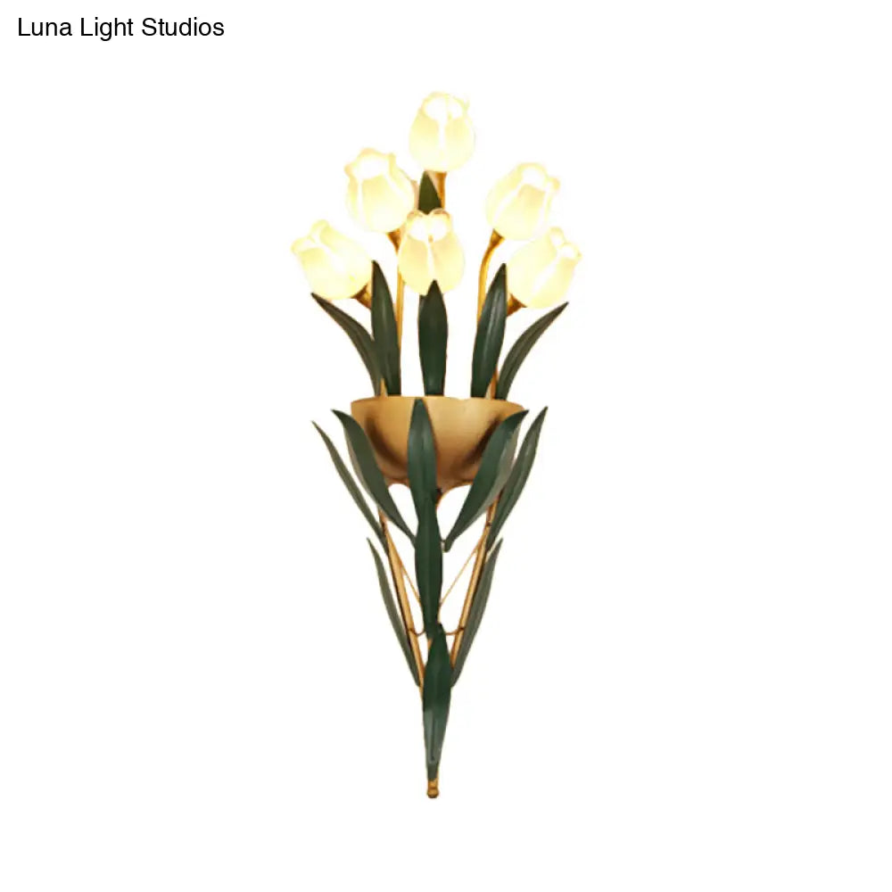 Rustic Lily Bouquet Wall Lamp Kit - 6/10 Heads White/Purple Glass Sconce Light Fixture For Dining