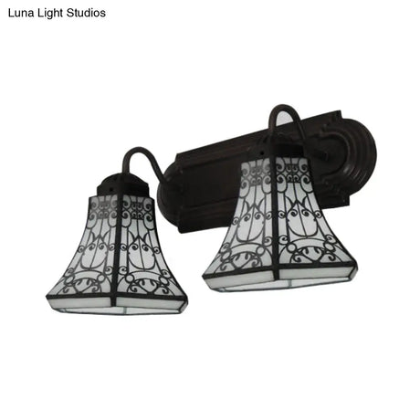 Rustic Lodge Double Wall Sconce: White Glass Bell Lighting For Living Room