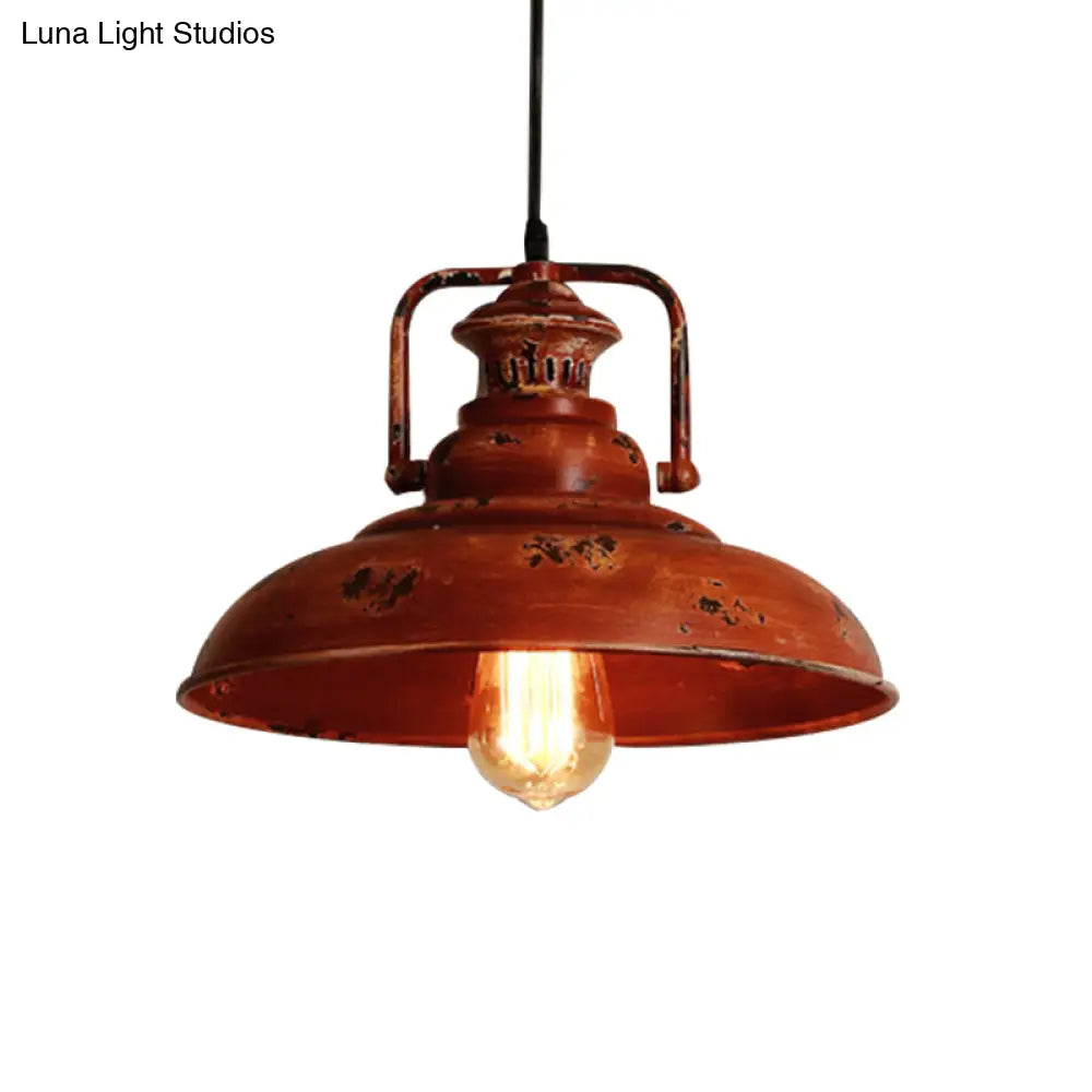 Rustic Lodge Industrial Pendant Light For Restaurants - Adjustable Cord Barn Ceiling Fixture Metal