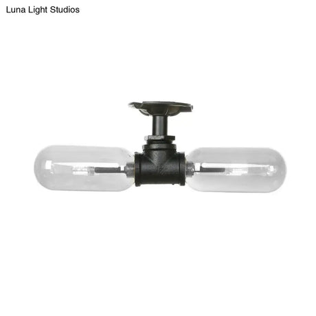 Rustic Matte Black Flush Light With Clear Glass Shade And 2-Lights For Living Room Ceiling