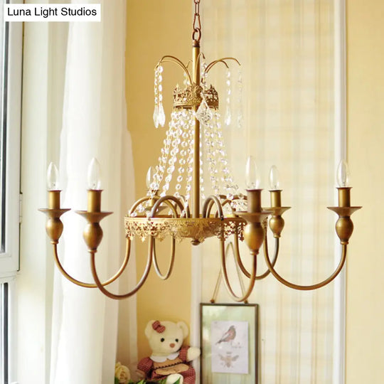 Rustic Metal And Crystal Candle Hanging Light - 4/6 Lights Chandelier For Living Room