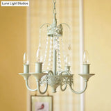 Rustic Metal And Crystal Candle Hanging Light - 4/6 Lights Chandelier For Living Room