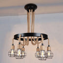 Rustic Metal And Rope Chandelier: Globe Pendant Lighting For Dining Room (6/8 Light) In Black With