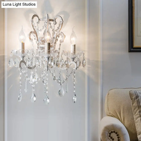 Rustic Metal Bedroom Wall Sconce With Crystal Accent And 3 Bulbs