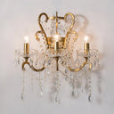 Rustic Metal Bedroom Wall Sconce With Crystal Accent And 3 Bulbs Gold
