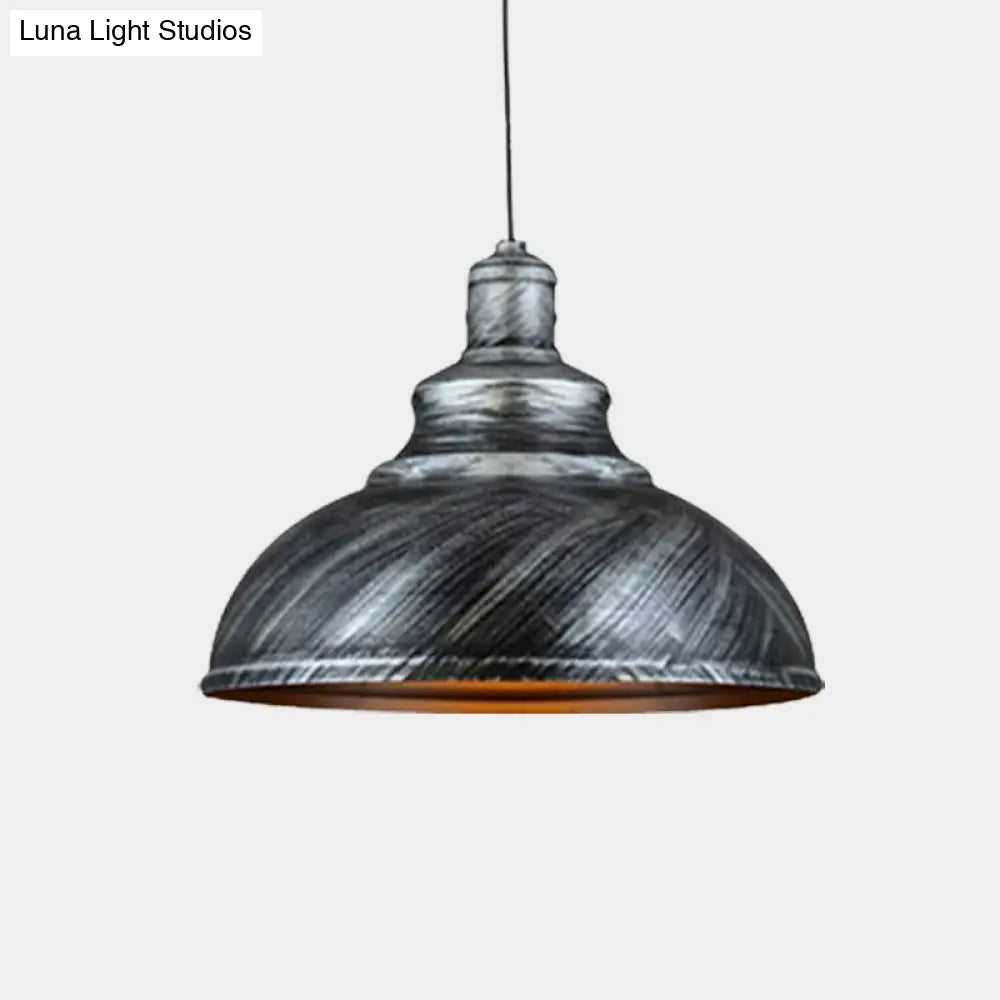 Rustic Metal Bowl Pendant Lamp With Pulley - Silver/Bronze Finish