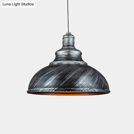 Rustic Metal Bowl Pendant Lamp With Pulley - Silver/Bronze Finish