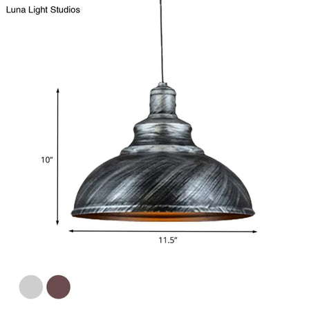 Rustic Metal Bowl Pendant Lamp - Silver/Bronze With Pulley Perfect For Restaurant Ceiling