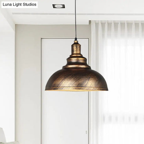 Rustic Metal Bowl Pendant Lamp - Silver/Bronze With Pulley Perfect For Restaurant Ceiling
