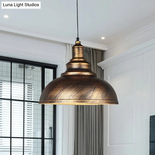 Rustic Metal Bowl Pendant Lamp With Pulley - Silver/Bronze Finish Bronze