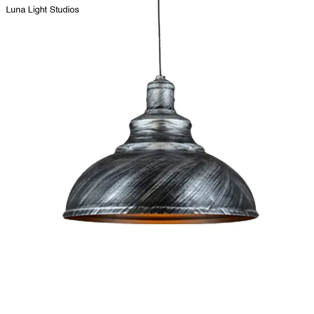 Rustic Metal Bowl Pendant Lamp With Pulley - Silver/Bronze Finish