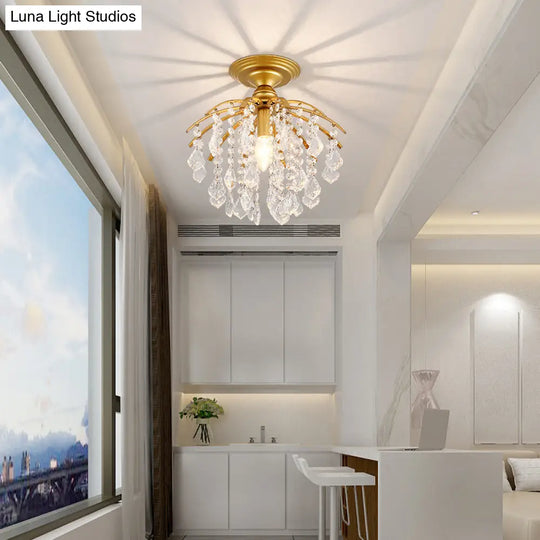 Rustic Metal Branch Semi Flush Mount Ceiling Light With Crystal Accent - 1 Head Hallway Lighting
