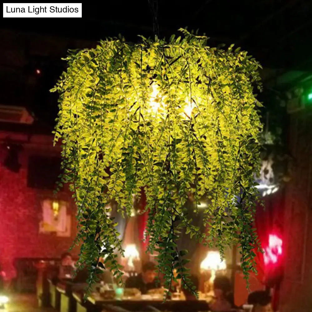 Rustic Metal Ceiling Pendant Light With Artificial Plant Décor Perfect For Restaurants Green / 21.5