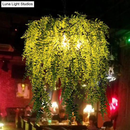 Rustic Metal Ceiling Pendant Light With Artificial Plant Décor Perfect For Restaurants Green / 21.5