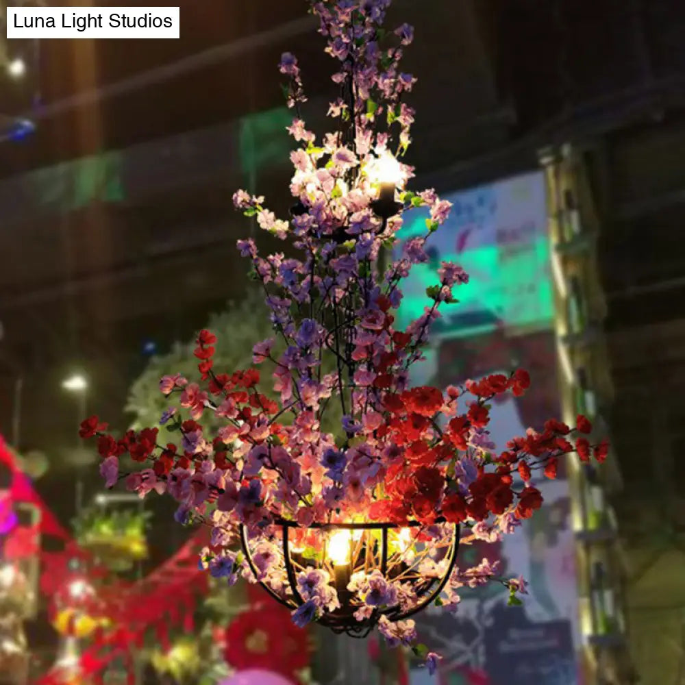 Rustic Metal Ceiling Pendant Light With Artificial Plant Décor Perfect For Restaurants Pink / 31.5