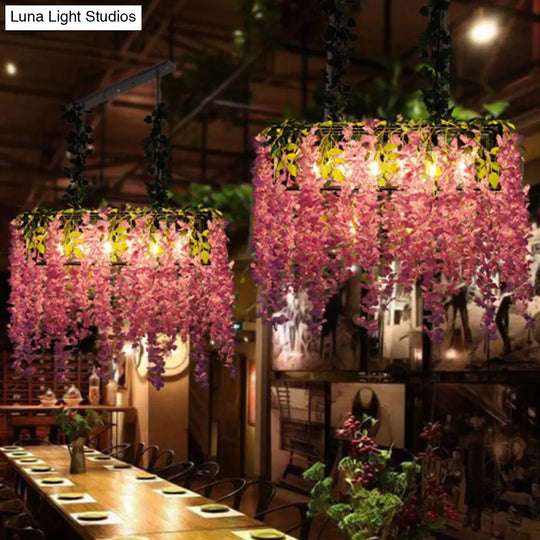 Rustic Metal Ceiling Pendant Light With Artificial Plant Décor Perfect For Restaurants Pink / 37.5