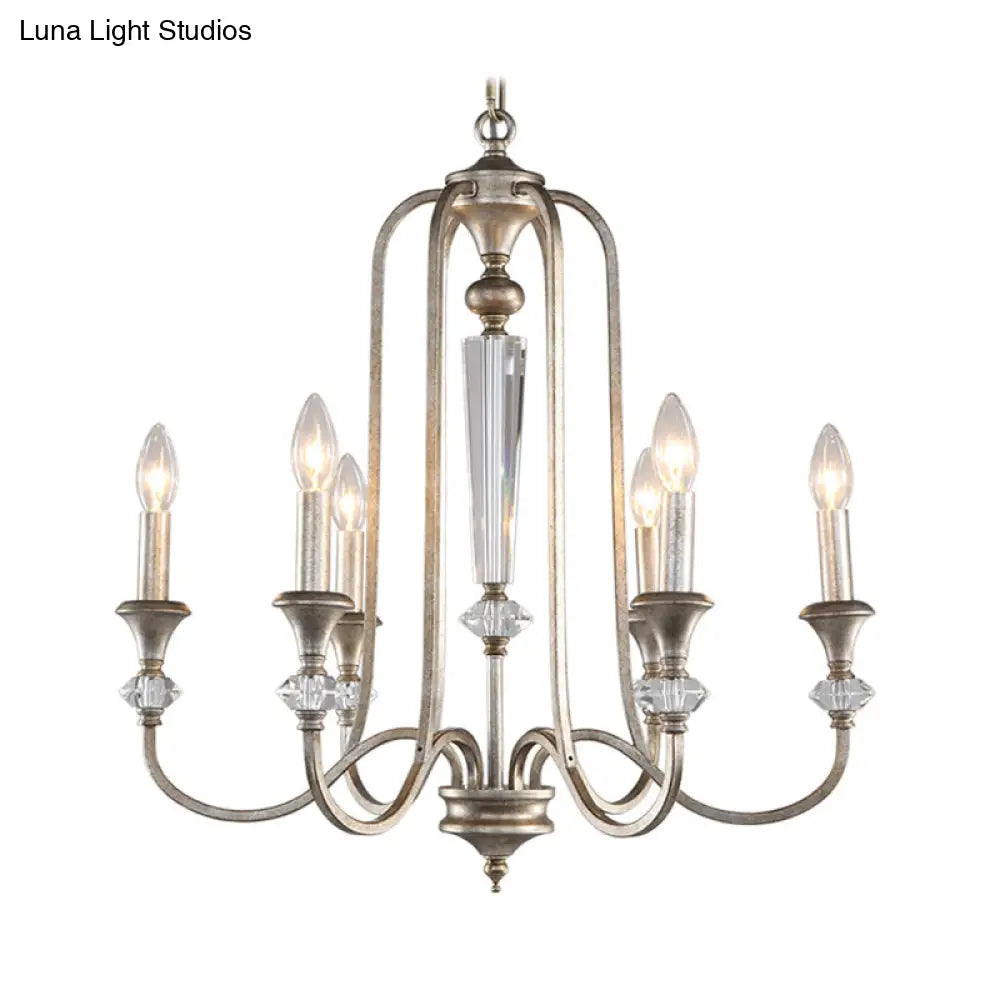 Rustic Metal Chandelier: 6-Light Candle Pendant With Aged Silver Finish - Ideal For Living Room