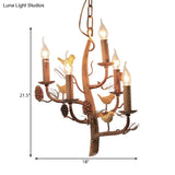 Rustic Metal Chandelier With Candle Dining Room Ceiling Fixture - 3/5 Lights Wood Hanging Design