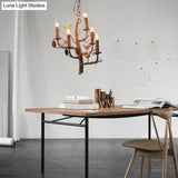 Rustic Metal Chandelier With Candle Dining Room Ceiling Fixture - 3/5 Lights Wood Hanging Design