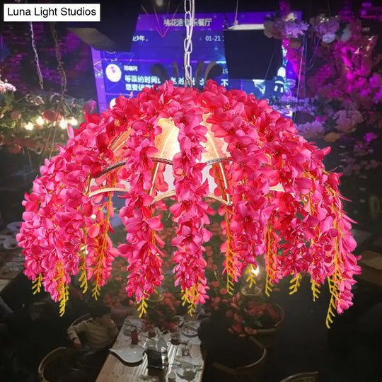 Metal Rose Red Pendant Light With Warehouse Chic Style And Fake Vine Décor
