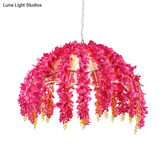 Metal Rose Red Pendant Light With Warehouse Chic Style And Fake Vine Décor
