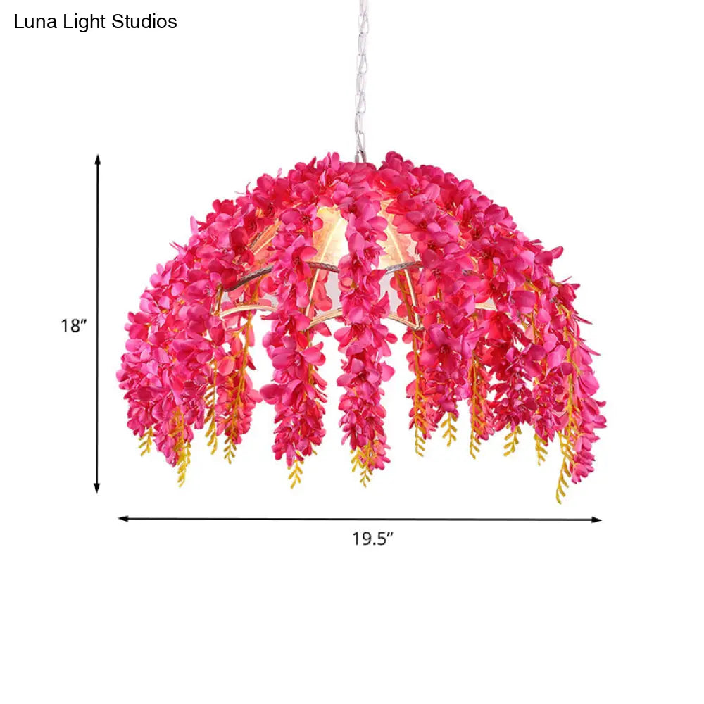 Metal Rose Red Pendant Light With Warehouse Chic Style And Fake Vine Décor