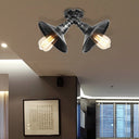 Rustic Metal Shade Pendant Light With Flare: 2-Bulb Ceiling Fixture In Aged Silver/Bronze Finish