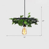 Rustic Metal Wagon Wheel Ceiling Light With Green Ivy Decor - Ideal For Restaurants 1 /