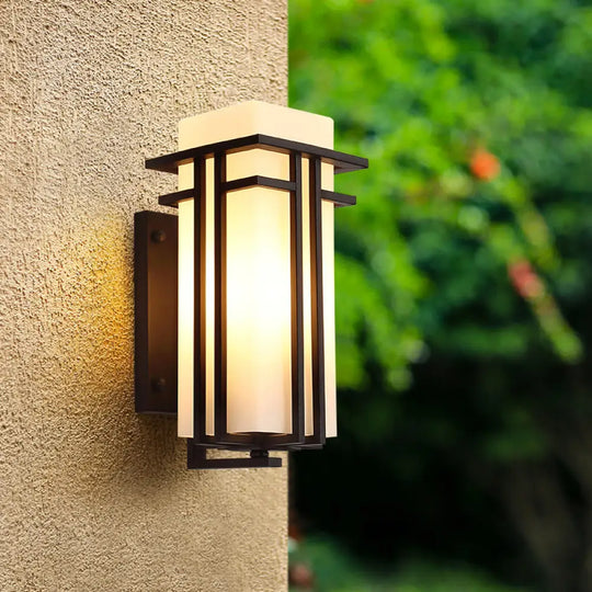 Rustic Metal Wall Sconce Light - Rectangular Outdoor 1-Light Black Finish / 6.5
