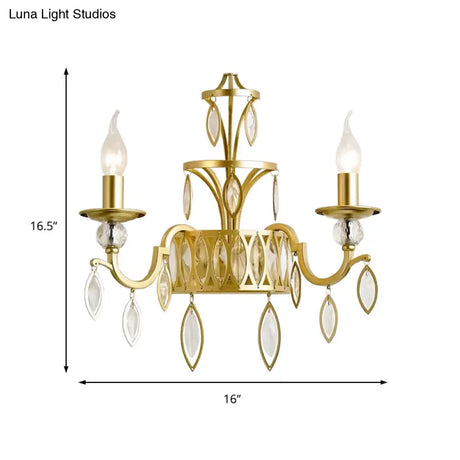 Rustic Metal Wall Sconce With Teardrop Crystal - 2 Lights