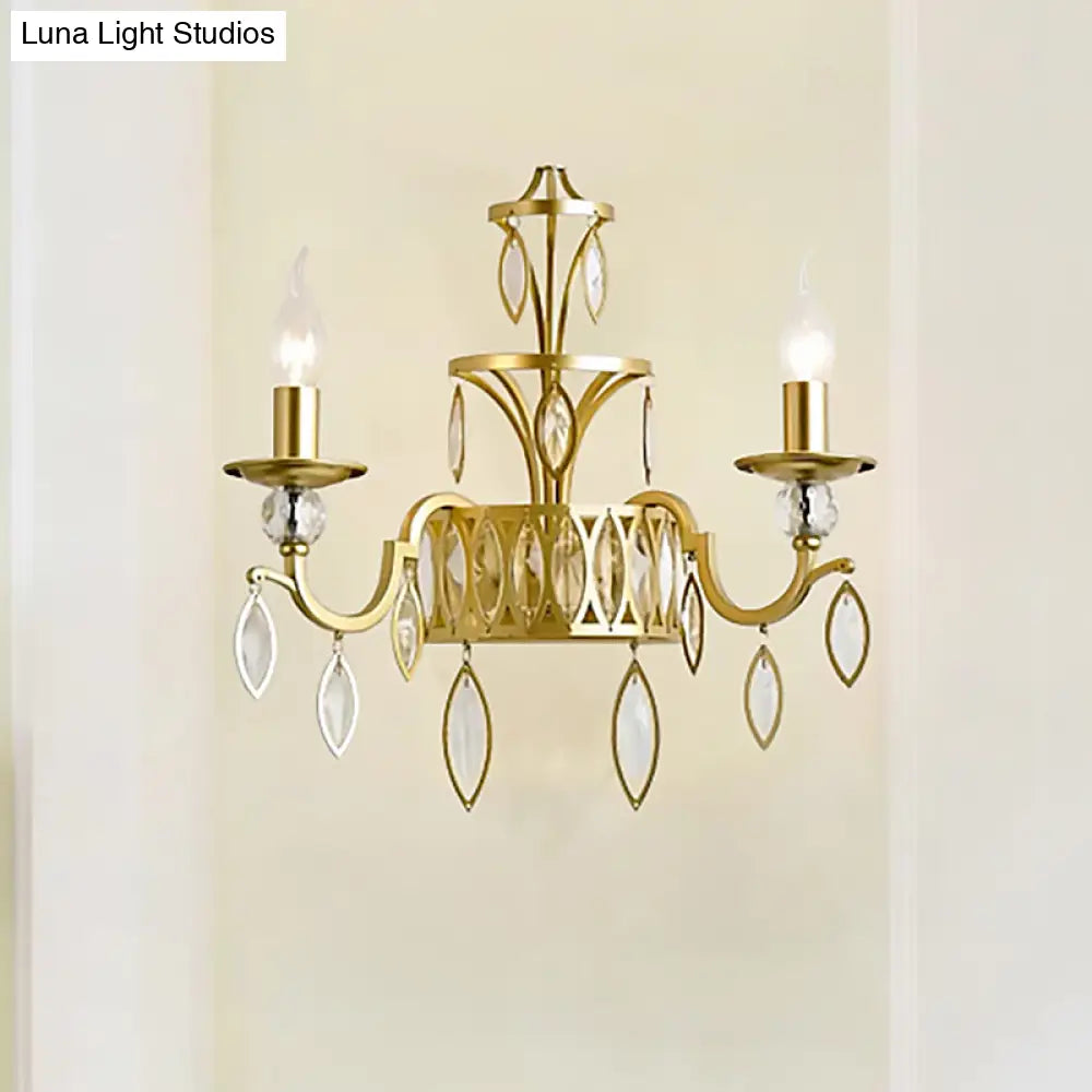 Rustic Metal Wall Sconce With Teardrop Crystal - 2 Lights