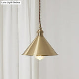 Rustic Metallic Cone Pendant Lamp With Brass Finish - Down Lighting 1 Bulb