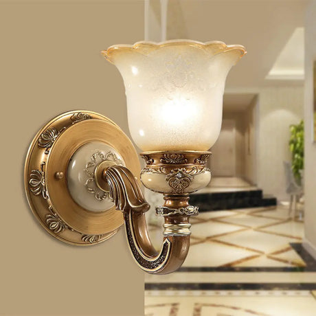 Rustic Milky Glass Flower-Shaped Wall Sconce - Brown Mountable Bedroom Light Fixture 1 /