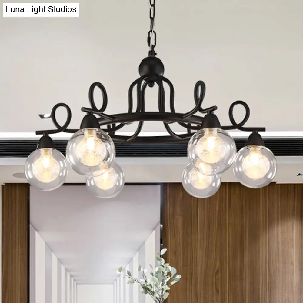 Rustic Mini Ball Clear Glass Pendant Chandelier: 6/8-Light Black Fixture