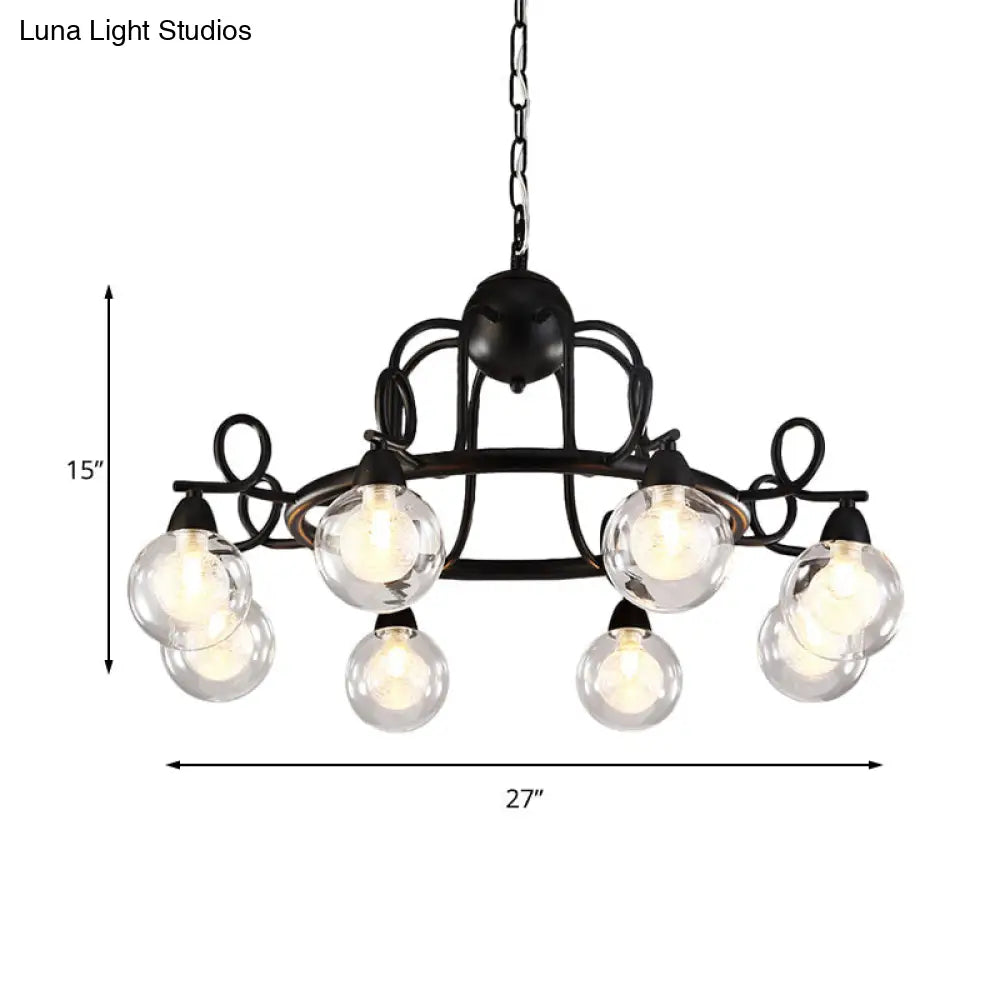 Rustic Mini Ball Clear Glass Pendant Chandelier: 6/8-Light Black Fixture