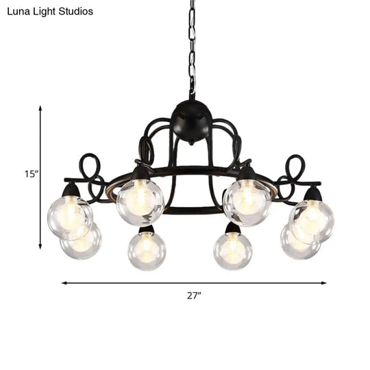 Rustic Mini Ball Clear Glass Pendant Chandelier: 6/8-Light Black Fixture