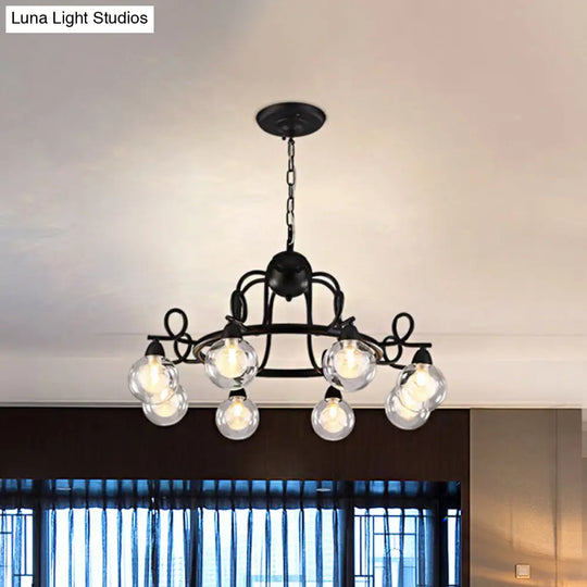 Rustic Mini Ball Clear Glass Pendant Chandelier: 6/8-Light Black Fixture