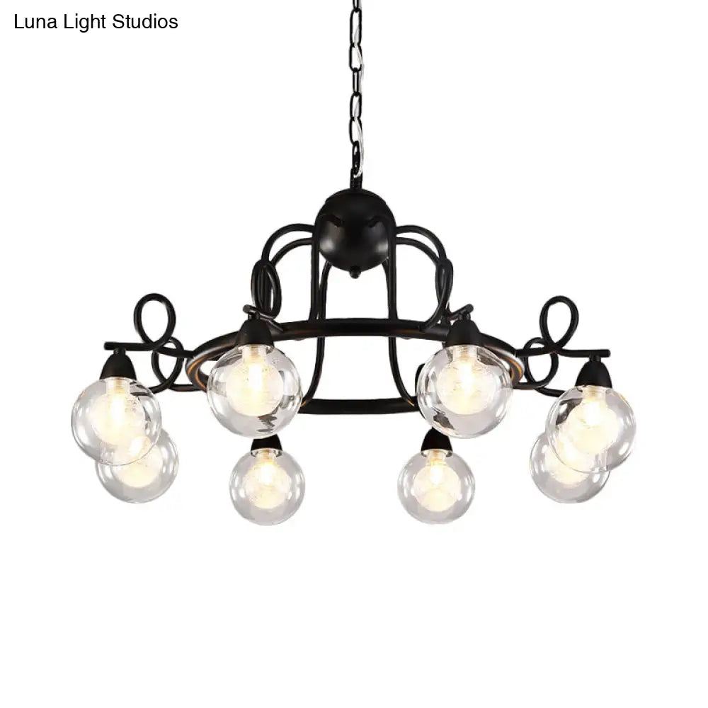 Rustic Mini Ball Clear Glass Pendant Chandelier: 6/8-Light Black Fixture
