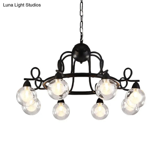 Rustic Mini Ball Clear Glass Pendant Chandelier: 6/8-Light Black Fixture
