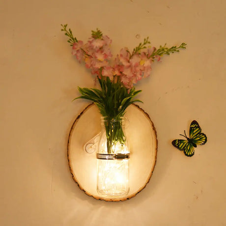 Rustic Multicolored Floral Cafe Wall String Light With Clear Glass Shade - Twinkle And Shine! Pink